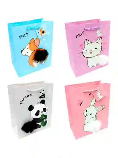 Bolsa De Regalo (mediana) Con Diseño De Animalito Con Pompon