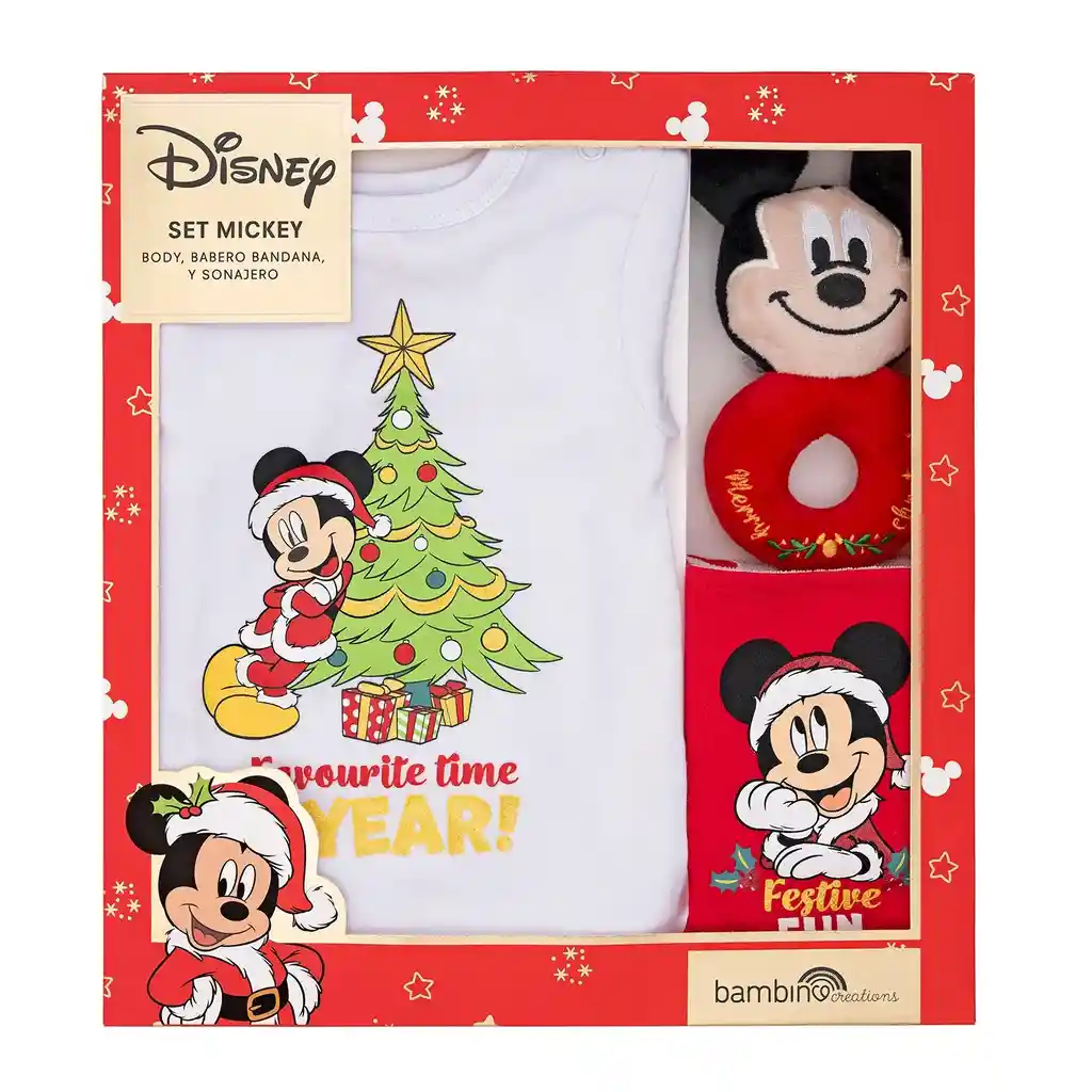 Set 3 Piezas Mickey Especial Navidad - 9 A 12 Meses