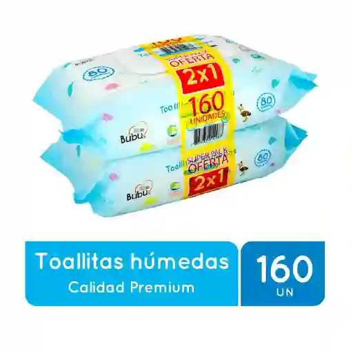 Bubu Toallitas Húmedas Premium Con Tapa 160 Unidades