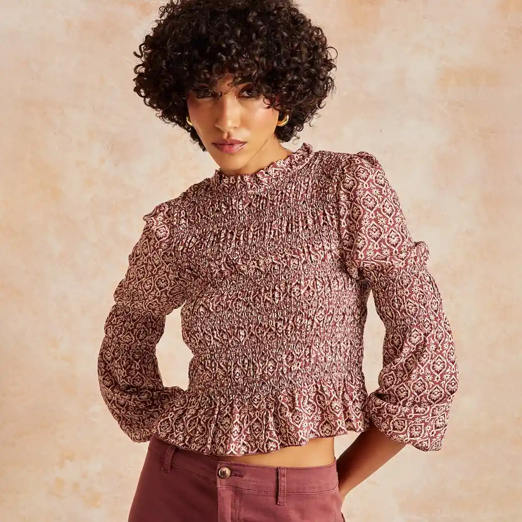 Blusa Boho Panal De Abejas Xs Morado