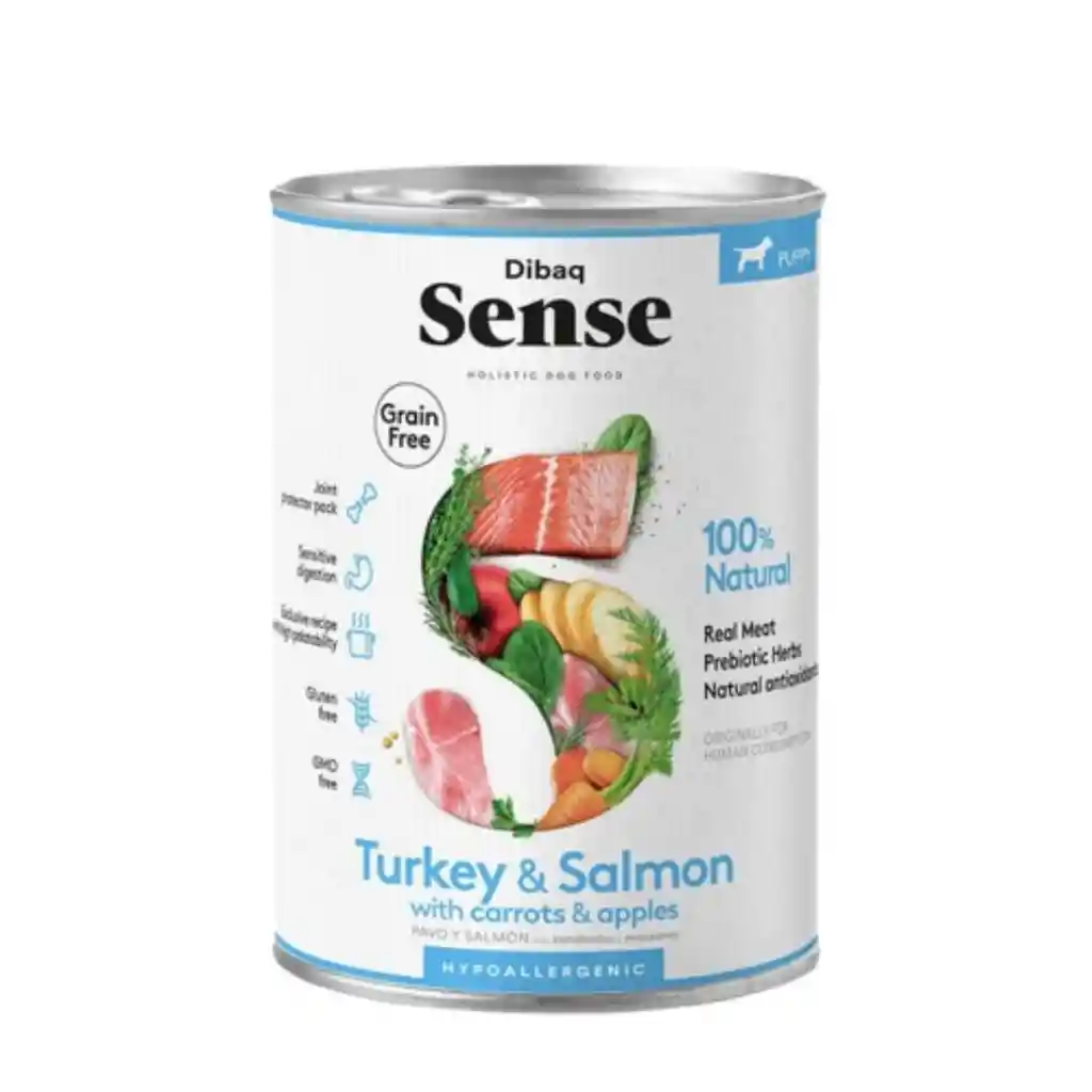 Dibaq Sense, Alimento Húmedo Para Perros Cachorros, Sabor Pavo Y Salmón (380gr)