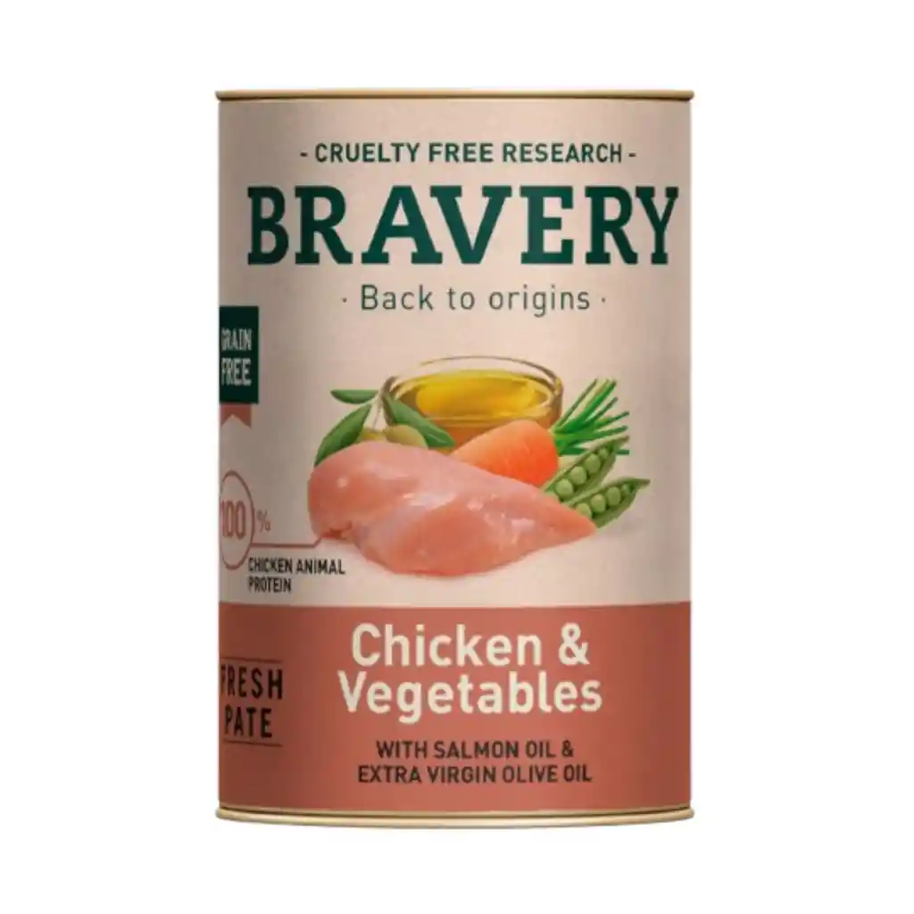 Bravery, Alimento Húmedo, Perro Adulto, Sabor Pollo Y Vegetales (290gr)