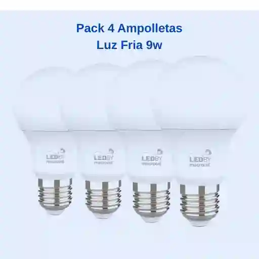 Pack 4 Ampolletas Led - 9w Luz Fría