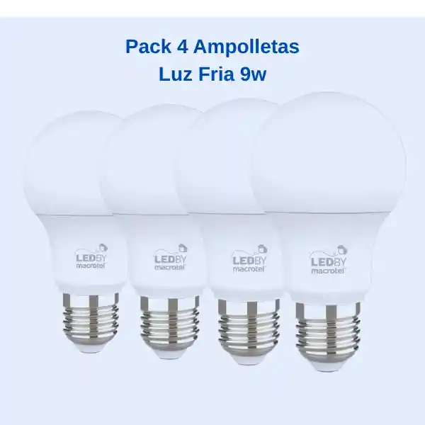 Pack 4 Ampolletas Led - 9w Luz Fría