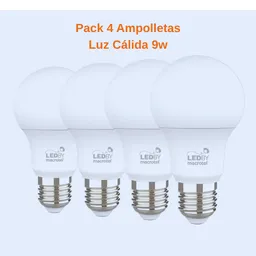 Pack 4 Ampolletas Led - 9w Luz Cálida