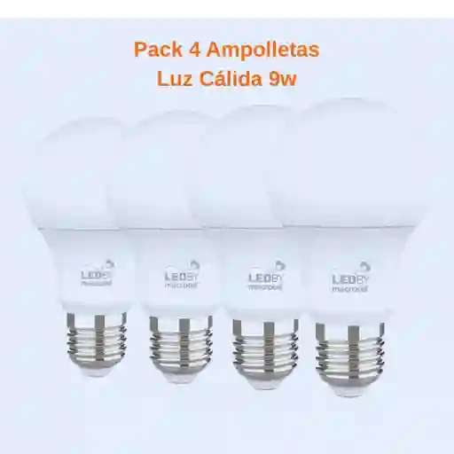 Pack 4 Ampolletas Led - 9w Luz Cálida