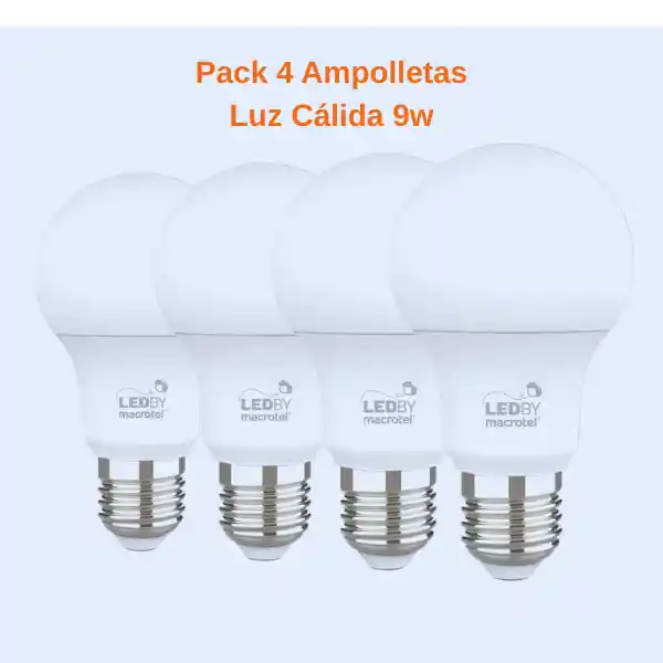 Pack 4 Ampolletas Led - 9w Luz Cálida