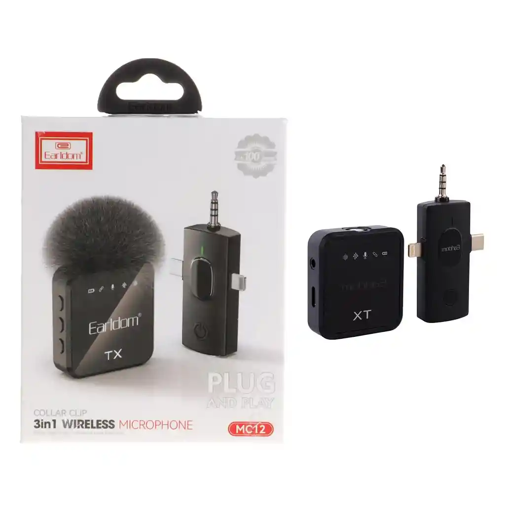 Micrófono Inalámbrico 3 En 1 Con Clip Para Collar Earldom Mc12
