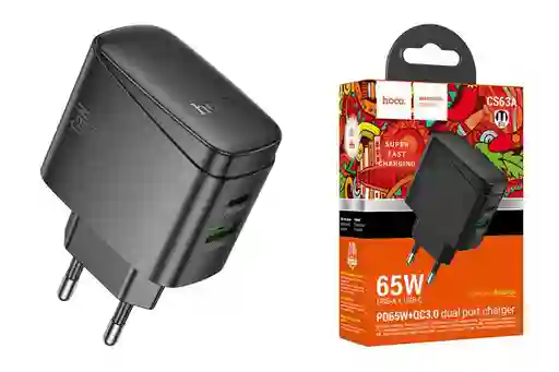 Cargador Dual Tipo C Pd 65w + Usb Qc3.0 Sin Cable - Hoco Cs63a