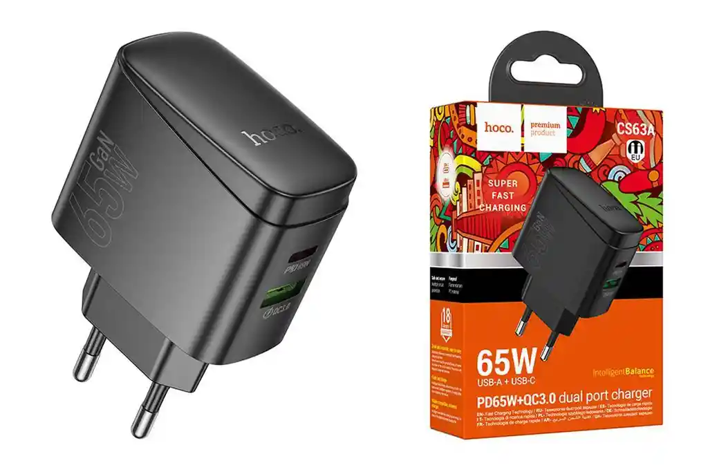 Cargador Dual Tipo C Pd 65w + Usb Qc3.0 Sin Cable - Hoco Cs63a