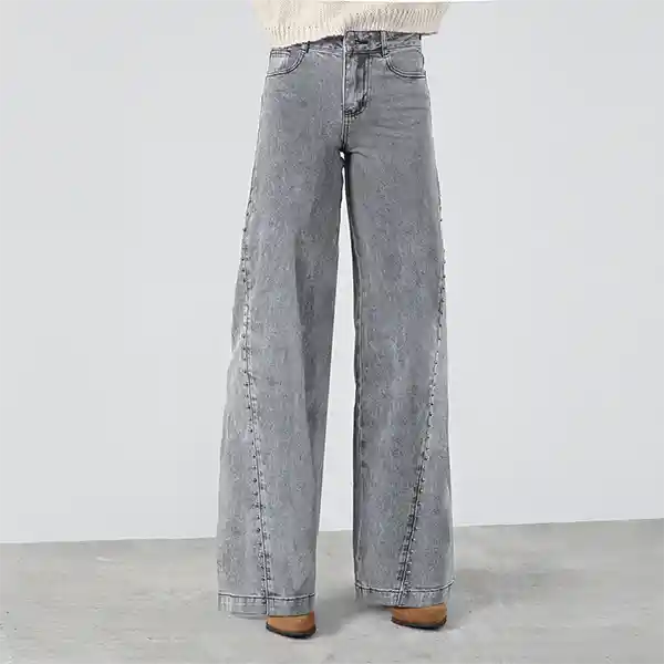 Pantalón Tachas Corte Lateral Gris 42 Mujer Raindoor