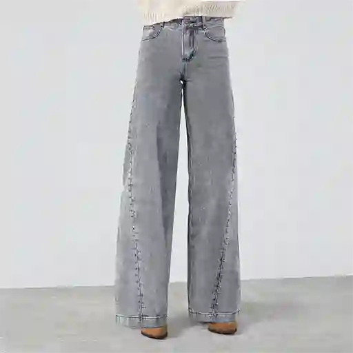 Pantalón Tachas Corte Lateral Gris 38 Mujer Raindoor