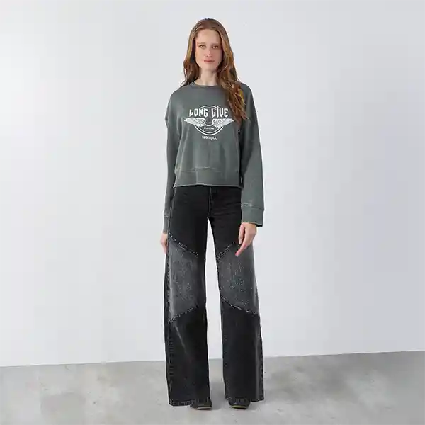 Pantalón Cortes Tachas Negro R 40 Mujer Raindoor