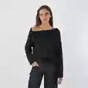 Sweater Hombro Drapeado Negro Xxs Mujer Raindoor