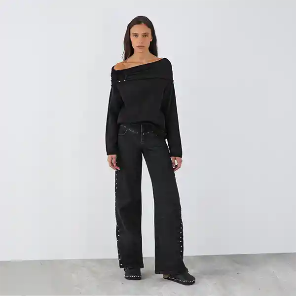 Sweater Hombro Drapeado Negro Xxs Mujer Raindoor