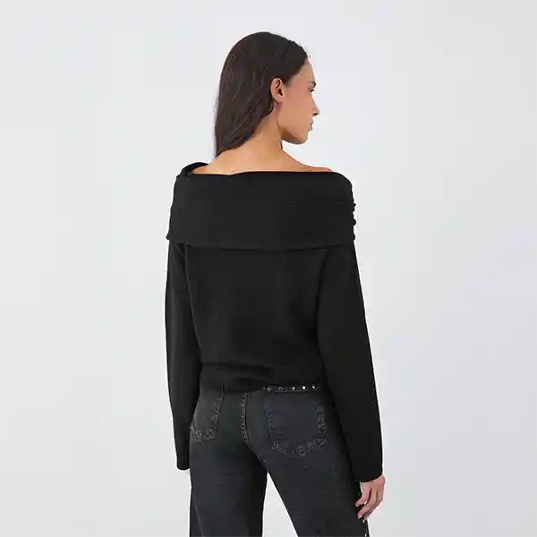 Sweater Hombro Drapeado Negro M Mujer Raindoor