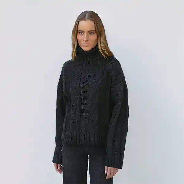 Sweater Trenzado Negro S Mujer Raindoor
