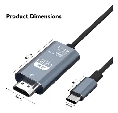 Adaptador Cable Usb Tipo C A Hdmi/ Usb-c A Hdmi 4k 2metros