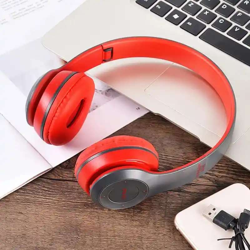 Audífonos Bluetooth Inalambricos On Ear Grandes P47 Micro Sd Recargable 6hrs Usb Color Rojo