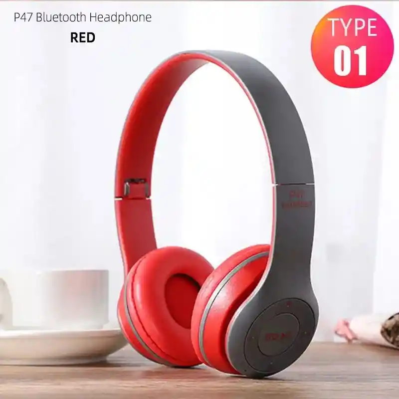 Audífonos Bluetooth Inalambricos On Ear Grandes P47 Micro Sd Recargable 6hrs Usb Color Rojo