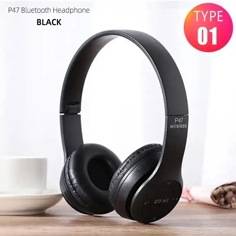 Audífonos Bluetooth Inalambricos On Ear Grandes P47 Micro Sd Recargable 6hrs Usb Color Negro