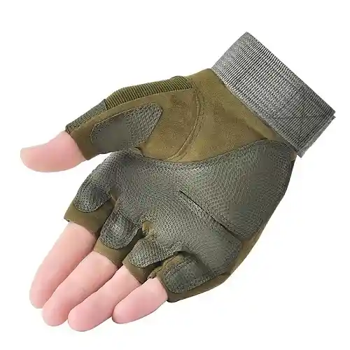 Guantes Tácticos Para Motocicleta O Bici Nudillos Extra Duros Reforzado Correa Sin Dedos Color Verde Talla L