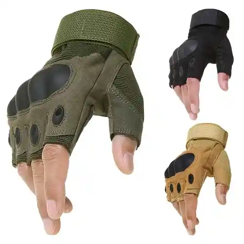 Guantes Tácticos Para Motocicleta O Bici Nudillos Extra Duros Reforzado Correa Sin Dedos Color Verde Talla L