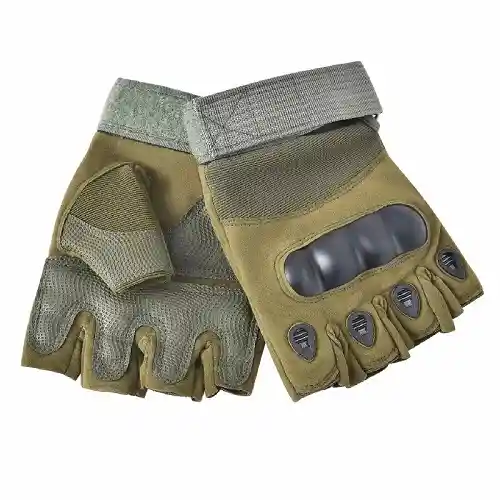 Guantes Tácticos Para Motocicleta O Bici Nudillos Extra Duros Reforzado Correa Sin Dedos Color Verde Talla L
