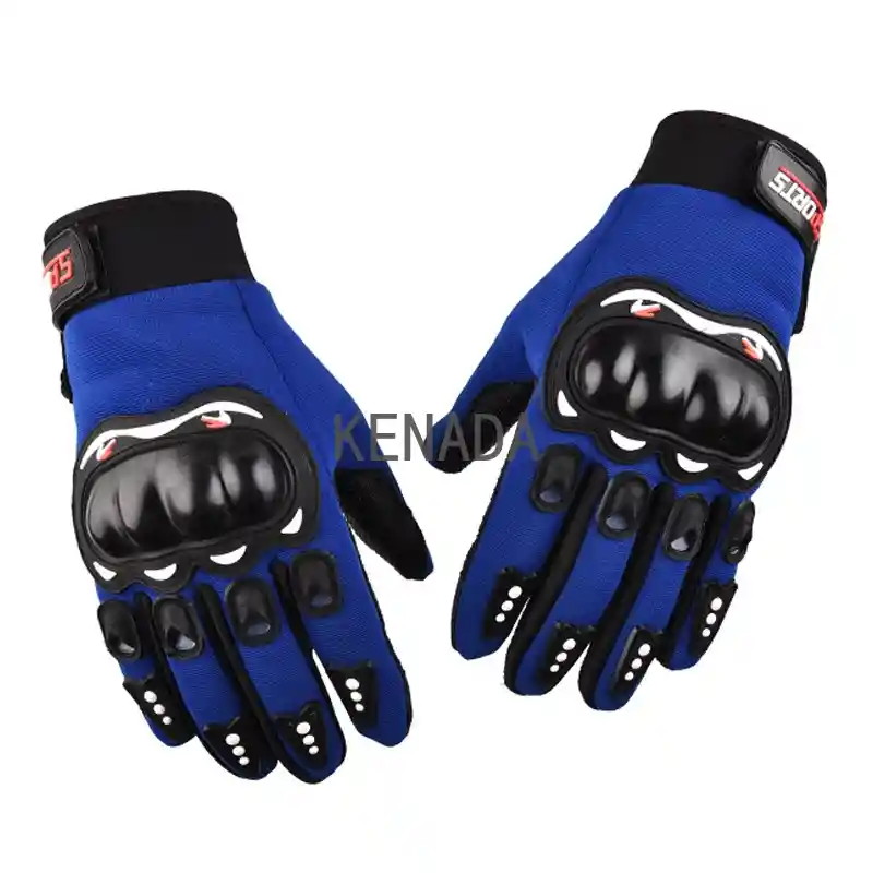 Guantes Tácticos Para Motocicleta O Bici Nudillos Extra Duros Reforzados Correa Con Dedos Color Azul Talla M