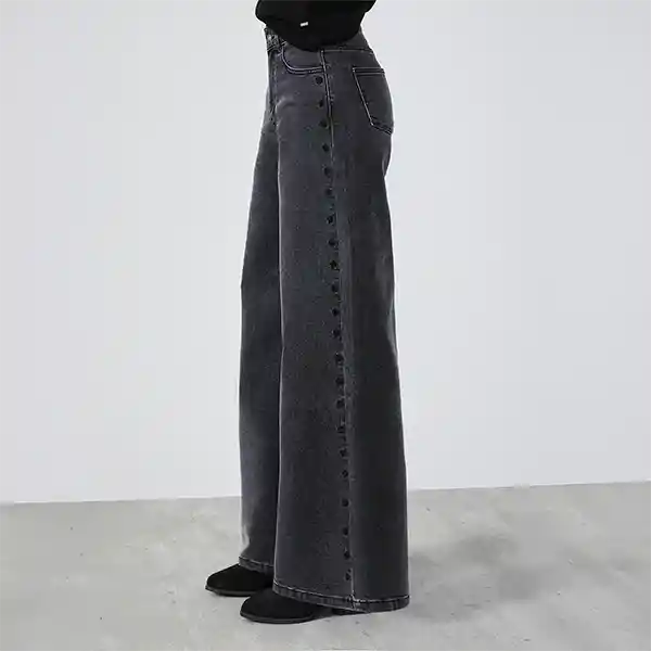 Pantalón Negro Estrellas Bordadas 42 Mujer Raindoor