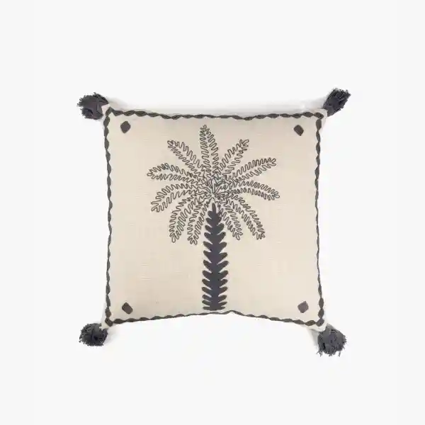 Cojín Algodón Palmeras Bordadas Gris