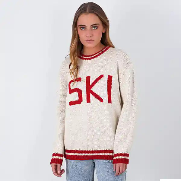 Sweater Ski Blanco Rojo L Mujer Raindoor