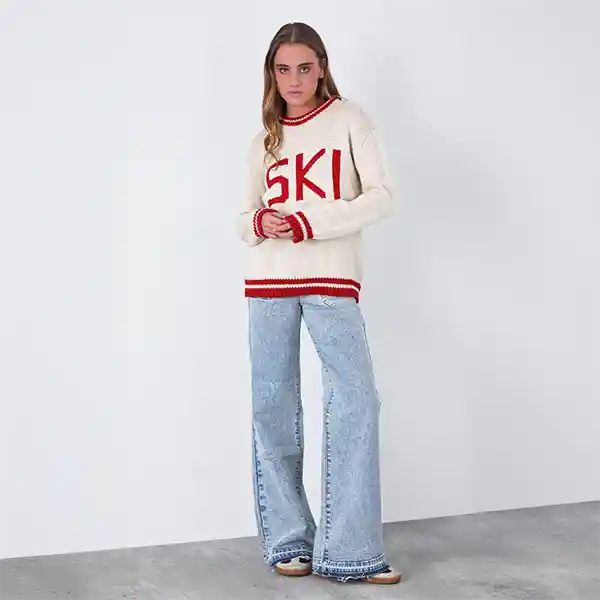 Sweater Ski Blanco Rojo L Mujer Raindoor