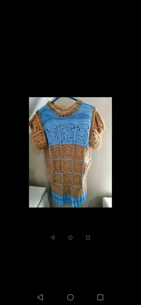 Vestido Tejido Niña Color Celeste Con Mostaza