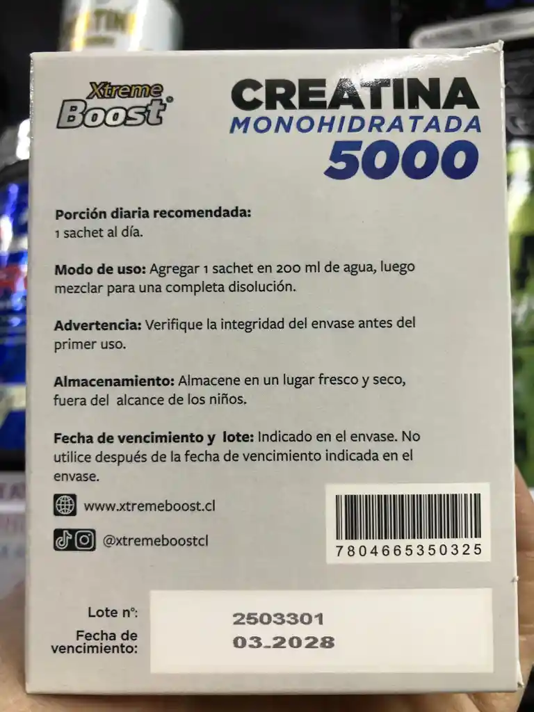Creatina Monohidrato 5000 20 Sachets 100grs Sin Sabor Xtreme Boost
