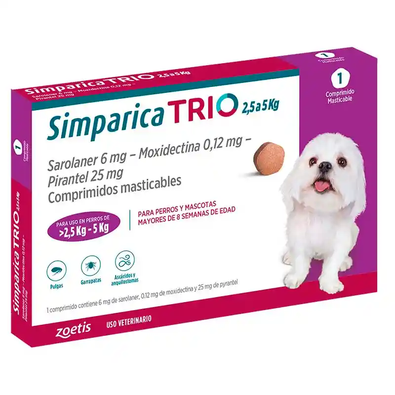 Antiparasitario Interno Y Externo Simparica Trio 2.6-5kg 1 Comprimido