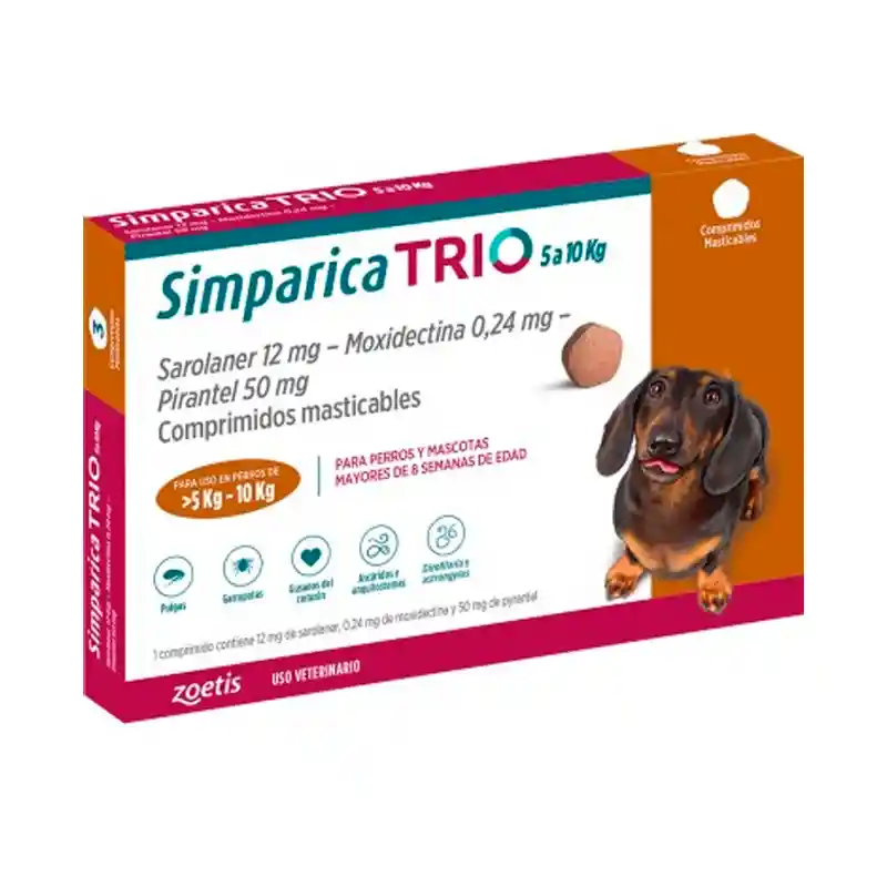 Antiparasitario Interno Y Externo Simparica Trio 5-10kg 3comp