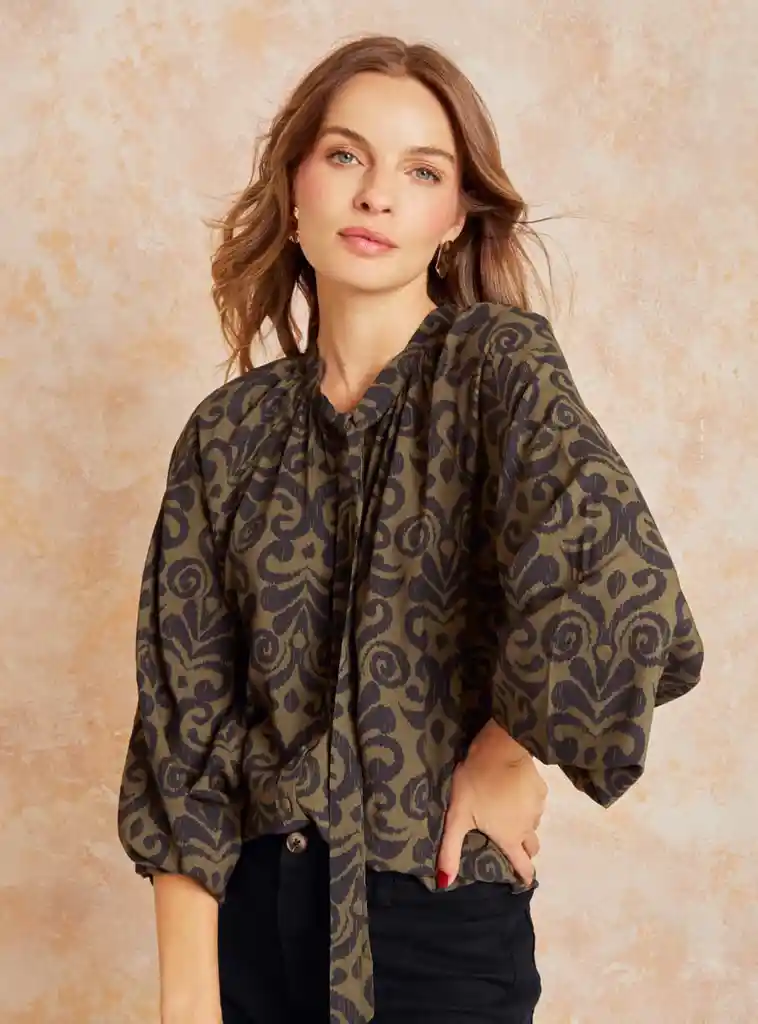 Blusa Boho Estampado Xl Verde Musgo