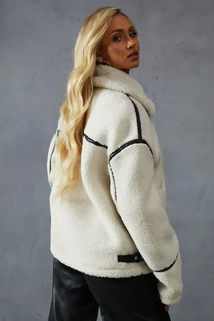 Chaqueta Larga Chiporro Talla S Blanca Con Negro Mujer Invierno