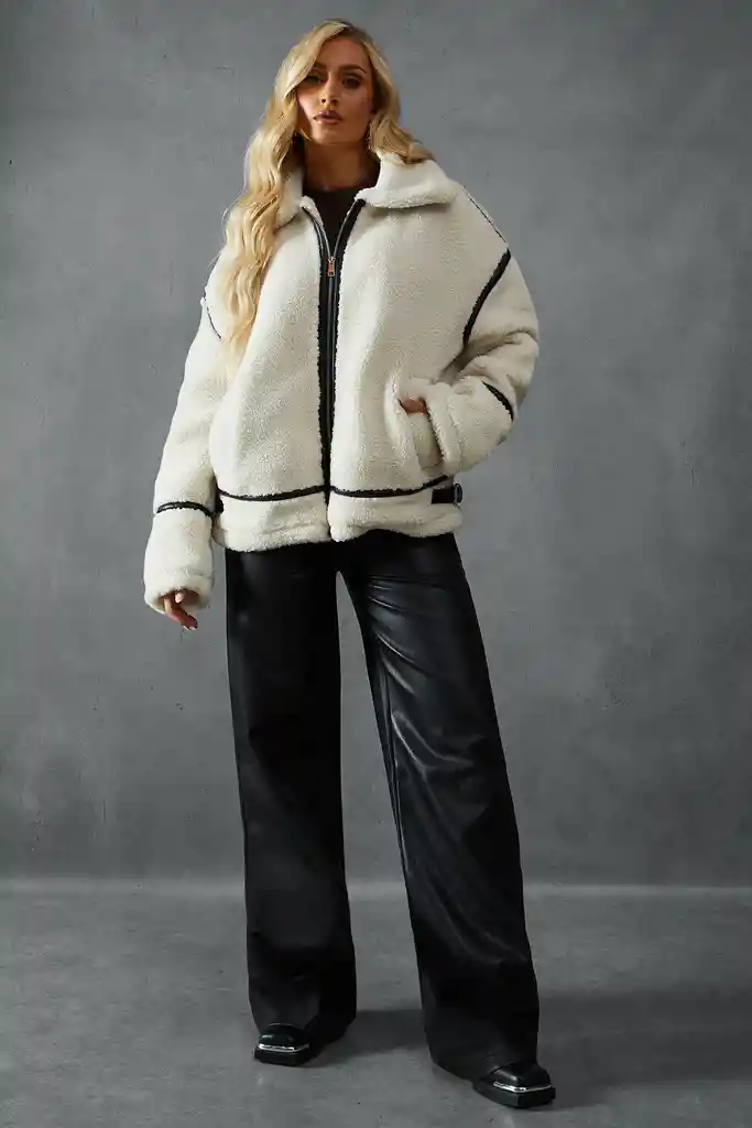 Chaqueta Larga Chiporro Talla S Blanca Con Negro Mujer Invierno