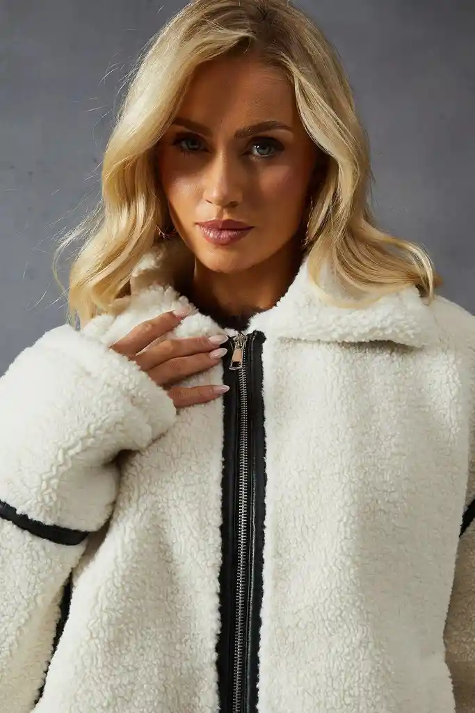 Chaqueta Larga Chiporro Talla S Blanca Con Negro Mujer Invierno