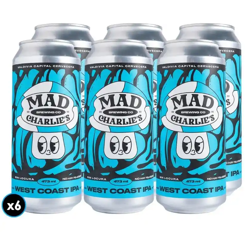 6-pack West Coast Ipa Lata 473cc Cervecería Artesanal Mad Charlie's Valdivia