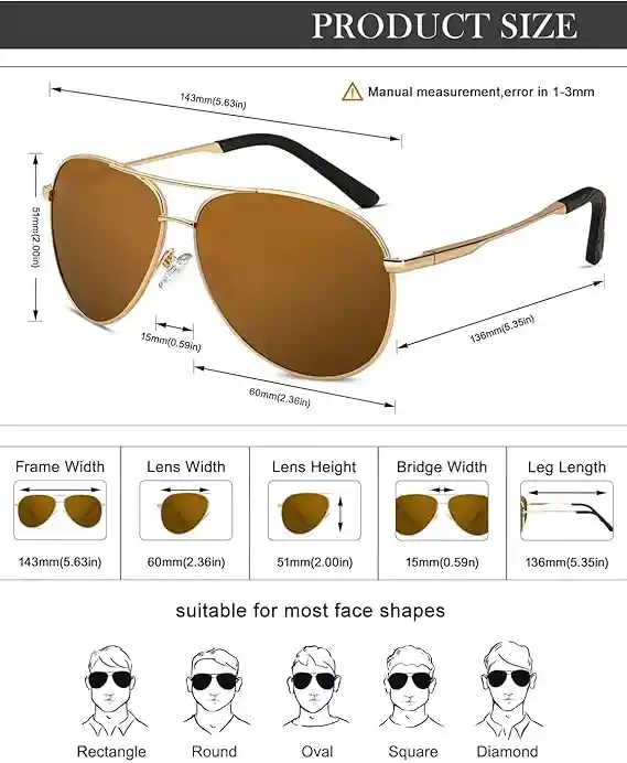 Lentes Sol Gafas Para El Sol Filtro Uv Tipo Aviador Militar Moda