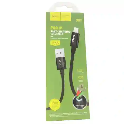 Cable Carga X89 Hoco Usb- Iphone 1 Mts Carga Rápida 2.4amp Negro Cable Trenzado