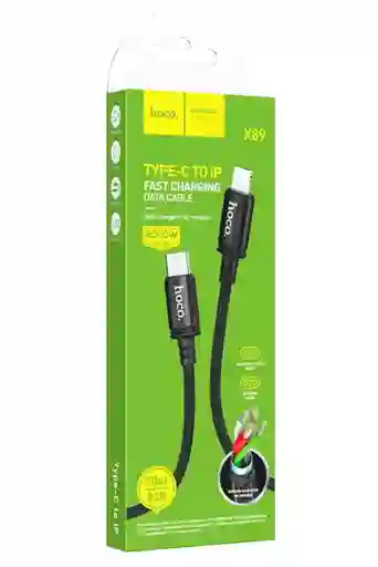 Cable Carga X89 Hoco Tipo C- Iphone 1 Mts Carga Rápida Pd20w Negro Cable Trenzado Resistente