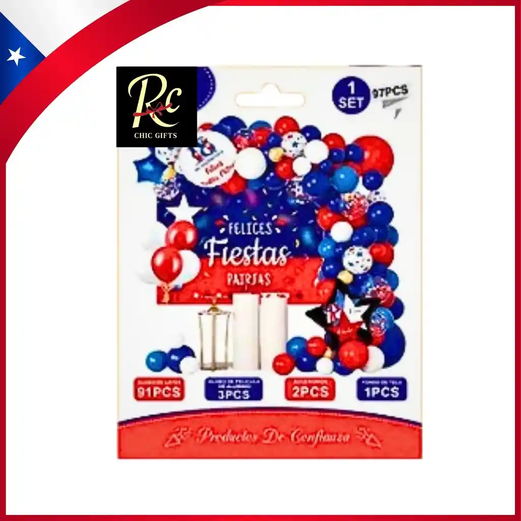 Set Exclusivo De Globos Fiestas Patrias Chile 97pcs Solo En Regalos Chic