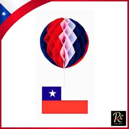 Colgante Decorativo Esfera Con Bandera De Chile De Papel Fiestas Patrias 50cm - Regalos Chic