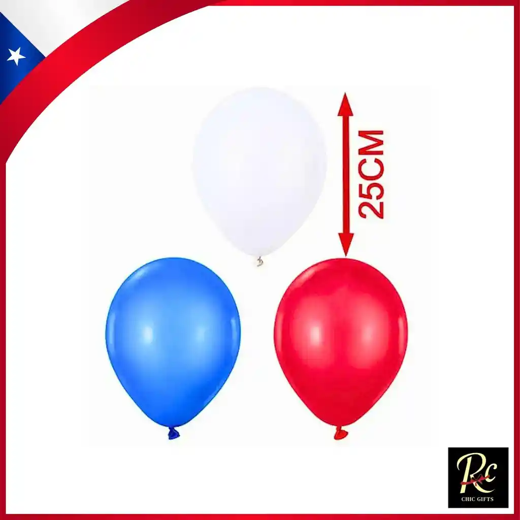Globos De Latex Colores Exclusivos Fiestas Patrias Chile 24pcs 25cm - Regalos Chic