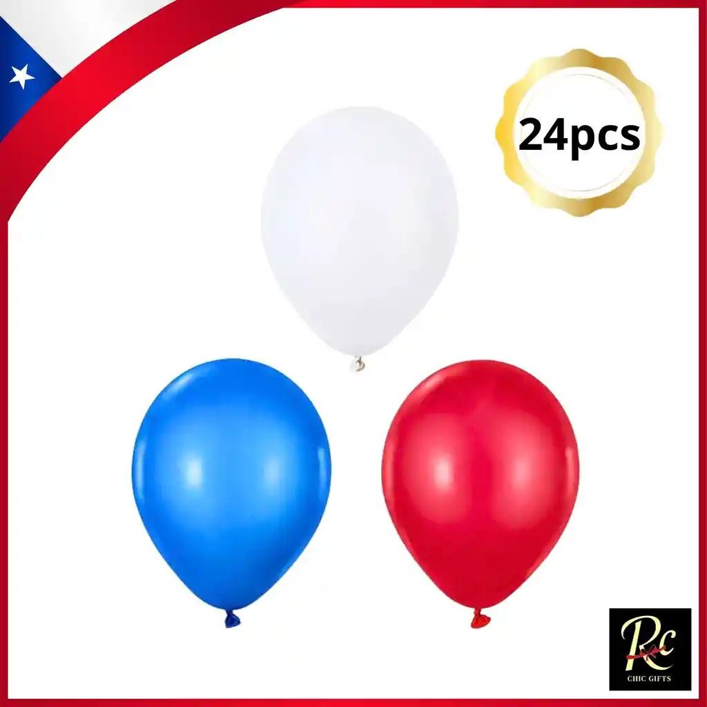Globos De Latex Colores Exclusivos Fiestas Patrias Chile 24pcs 25cm - Regalos Chic