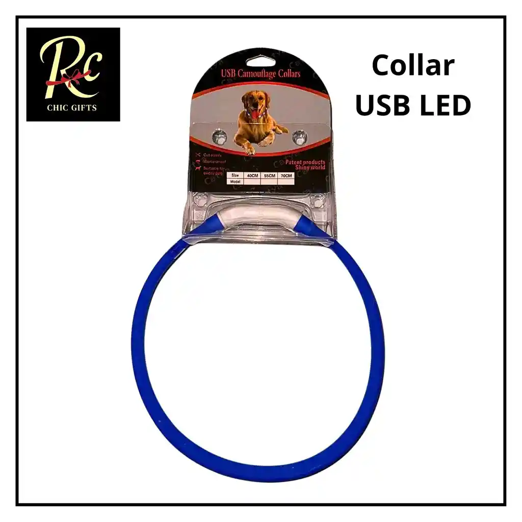 Collar Usb Camuflaje Led Azul Para Perros | Brillante, Impermeable Y Recargable | ¡seguridad Nocturna Y Estilo Para Tu Mascota En Chile!